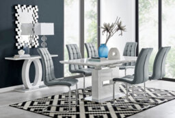 Furniturebox Arezzo White High Gloss Extending Dining Table & 6 Elephant Grey Murano Faux Leather Dining Chairs - thumbnail 1