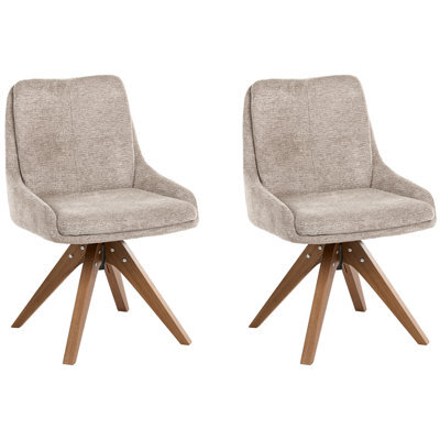 Beliani Set Of 2 Dining Chairs Swivel Dorris Fabric Taupe - image 1