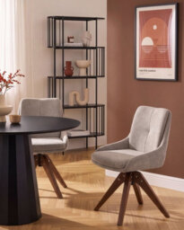 Beliani Set Of 2 Dining Chairs Swivel Dorris Fabric Taupe - thumbnail 2