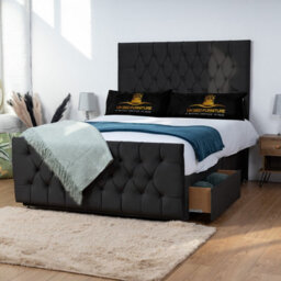UKBEDFURNITURE Jublie Black Plush Divan Bed With 2 Foot End Drawers & 26 Inch Headboard - thumbnail 1