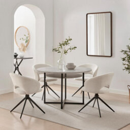 Furniturebox Uk 2X Anika Cream Fabric Swivel Dining Chairs - thumbnail 5