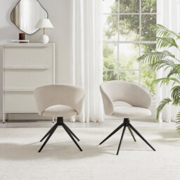 Furniturebox Uk 2X Anika Cream Fabric Swivel Dining Chairs - thumbnail 4