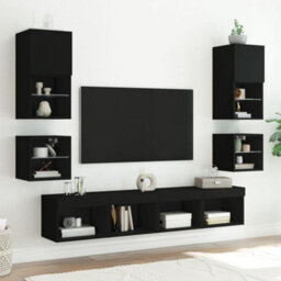 Berkfield Durable Tv Wall Cabinet With Led Lights Black 30X28.5X30 Cm - thumbnail 5