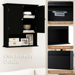 Gainoom Bathroom Black Wall Mounted Cabinet Wooden Hanging Cabinet W/ Doors - thumbnail 9