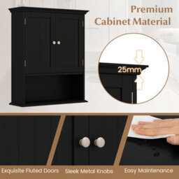 Gainoom Bathroom Black Wall Mounted Cabinet Wooden Hanging Cabinet W/ Doors - thumbnail 8