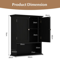 Gainoom Bathroom Black Wall Mounted Cabinet Wooden Hanging Cabinet W/ Doors - thumbnail 2
