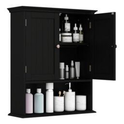 Gainoom Bathroom Black Wall Mounted Cabinet Wooden Hanging Cabinet W/ Doors