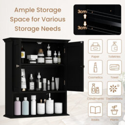 Gainoom Bathroom Black Wall Mounted Cabinet Wooden Hanging Cabinet W/ Doors - thumbnail 6