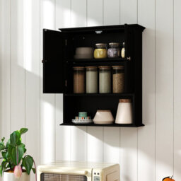 Gainoom Bathroom Black Wall Mounted Cabinet Wooden Hanging Cabinet W/ Doors - thumbnail 5