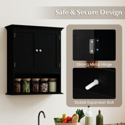 Gainoom Bathroom Black Wall Mounted Cabinet Wooden Hanging Cabinet W/ Doors - thumbnail 7