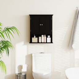 Gainoom Bathroom Black Wall Mounted Cabinet Wooden Hanging Cabinet W/ Doors - thumbnail 4