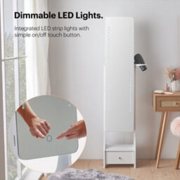 Btfy Mirror Jewellery Cabinet, Free Standing Mirror, Jewellery Storage For Earrings, Rings & Necklaces W/led Lights & Drawer - thumbnail 2