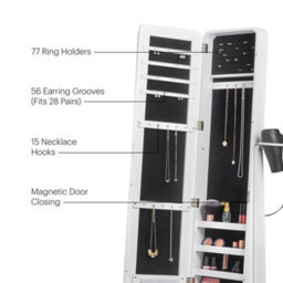Btfy Mirror Jewellery Cabinet, Free Standing Mirror, Jewellery Storage For Earrings, Rings & Necklaces W/led Lights & Drawer - thumbnail 3
