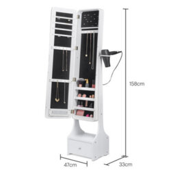 Btfy Mirror Jewellery Cabinet, Free Standing Mirror, Jewellery Storage For Earrings, Rings & Necklaces W/led Lights & Drawer - thumbnail 7