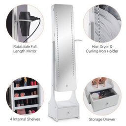 Btfy Mirror Jewellery Cabinet, Free Standing Mirror, Jewellery Storage For Earrings, Rings & Necklaces W/led Lights & Drawer - thumbnail 4