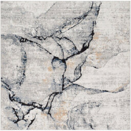 Livabliss Square Jolie-Abstract Grey Blue Ivory Brown Modern Marble Living Dining Bedroom Rug 200 X 200 Cm Easy Care, Non Shedding