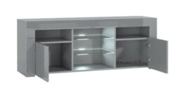 Furneo Grey Tv Stand 120Cm Unit Cabinet Matt & High Gloss Puzzo G White Led Lights - thumbnail 2
