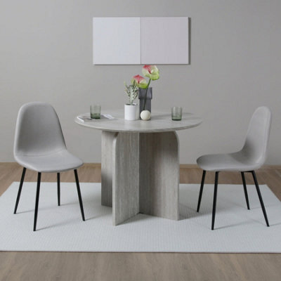 Asteria Dining Chairs Set Of 2 Upholstered Linen Fabric Beige Black Legs - image 1