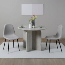 Asteria Dining Chairs Set Of 2 Upholstered Linen Fabric Beige Black Legs