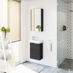 Impact Furniture Bathroom Mirror Cabinet Mirrored Wall Unit 400mm Cupboard Black Grey Ash Slimline Narrow Avir - thumbnail 6