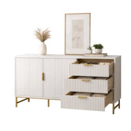 Sideboard Storage Cabinet With 3 Drawers & 2 Doors, Metal Leg Frame - thumbnail 8