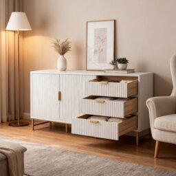 Sideboard Storage Cabinet With 3 Drawers & 2 Doors, Metal Leg Frame - thumbnail 7