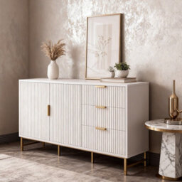 Sideboard Storage Cabinet With 3 Drawers & 2 Doors, Metal Leg Frame - thumbnail 3