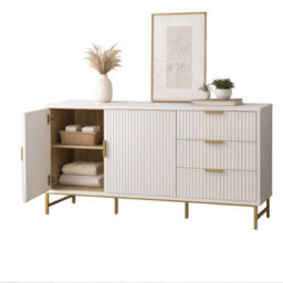 Sideboard Storage Cabinet With 3 Drawers & 2 Doors, Metal Leg Frame - thumbnail 6