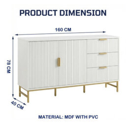 Sideboard Storage Cabinet With 3 Drawers & 2 Doors, Metal Leg Frame - thumbnail 5