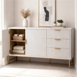 Sideboard Storage Cabinet With 3 Drawers & 2 Doors, Metal Leg Frame - thumbnail 2