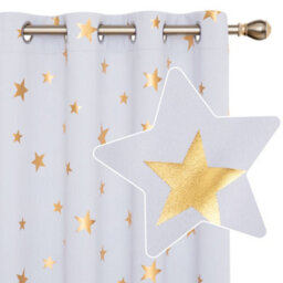 Deconovo Blackout Curtains, Thermal Gold Star Foil Printed, Eyelet Curtains For Nursery 52 X 63 Inch, Silver Grey, 2 Panels - thumbnail 2