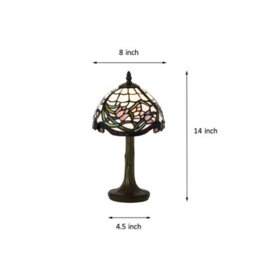 Belofay 8 Inches Elegant Floral Tiffany Table Lamps, Stained Glass Handmade Tiffany Vintage Bedside Table Lamps 13 Inches Height - thumbnail 5