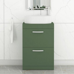 Royal Bathrooms Turin 800mm Freestanding Bathroom Vanity Unit With Sink 2 Drawer Matt Green & Peak Countertop Basin - thumbnail 1