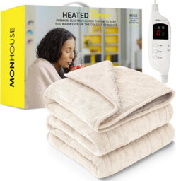 Monhouse Heated Throw - Electric Blanket - Digital Controller - 9Hr Timer, 9 Heat Settings - Double 150X180Cm - Beige Shearling - thumbnail 1