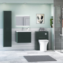 Royal Bathrooms Avenza 600mm Fluted Wall Hung Vanity Unit Deep Moss Green 1 Drawer Storage Cabinet With Ceramic Basin - thumbnail 2