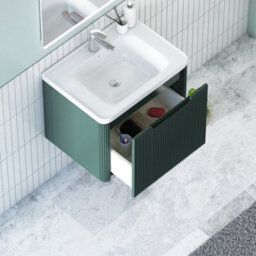 Royal Bathrooms Avenza 600mm Fluted Wall Hung Vanity Unit Deep Moss Green 1 Drawer Storage Cabinet With Ceramic Basin - thumbnail 5