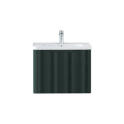 Royal Bathrooms Avenza 600mm Fluted Wall Hung Vanity Unit Deep Moss Green 1 Drawer Storage Cabinet With Ceramic Basin - thumbnail 7