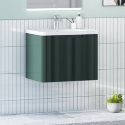 Royal Bathrooms Avenza 600mm Fluted Wall Hung Vanity Unit Deep Moss Green 1 Drawer Storage Cabinet With Ceramic Basin - thumbnail 6