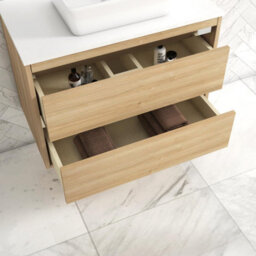 Royal Bathrooms Orion 800mm Natural Oak Wall Hung Plain White Countertop Vanity Unit 2 Drawer With Milan Basin & Chrome Accent Trim - thumbnail 4