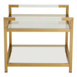 Orsina Matte Gold 2 Tier End Table, Modern Art Deco Style, Glass Shelves And Durable Stainless Steel Construction - thumbnail 3