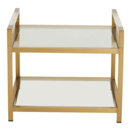 Orsina Matte Gold 2 Tier End Table, Modern Art Deco Style, Glass Shelves And Durable Stainless Steel Construction