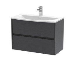 Nuie Havana Wall Hung 2 Drawer Vanity Basin Unit & Curved Ceramic Basin, Modern Sink Vanity Unit In Graphite Grey With White - thumbnail 5