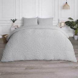OHS Luxury Seersucker Duvet Cover Set Geo Pillowcase Quilt, Grey - Double