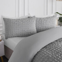 OHS Luxury Seersucker Duvet Cover Set Geo Pillowcase Quilt, Grey - Double - thumbnail 3