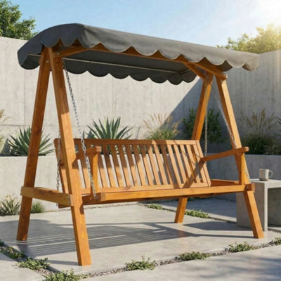Outsunny 3 Seater Garden Swing Seat With Canopy, Dark Grey - image 1
