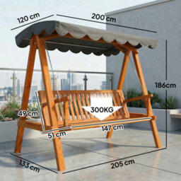 Outsunny 3 Seater Garden Swing Seat With Canopy, Dark Grey - thumbnail 3