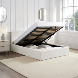 Teddy Boucle 4Ft Small Double Gas Lift Up Ottoman Storage Bedframe (H: 88.5Cm X W: 138Cm X L: 203Cm) (White)