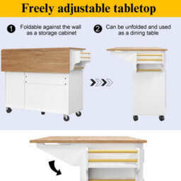 Matteo White Multifunctional Kitchen Island With Folding Tabletop & Storage, N639 Serving Trolley - thumbnail 6