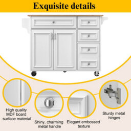 Matteo White Multifunctional Kitchen Island With Folding Tabletop & Storage, N639 Serving Trolley - thumbnail 7