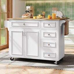 Matteo White Multifunctional Kitchen Island With Folding Tabletop & Storage, N639 Serving Trolley - thumbnail 3